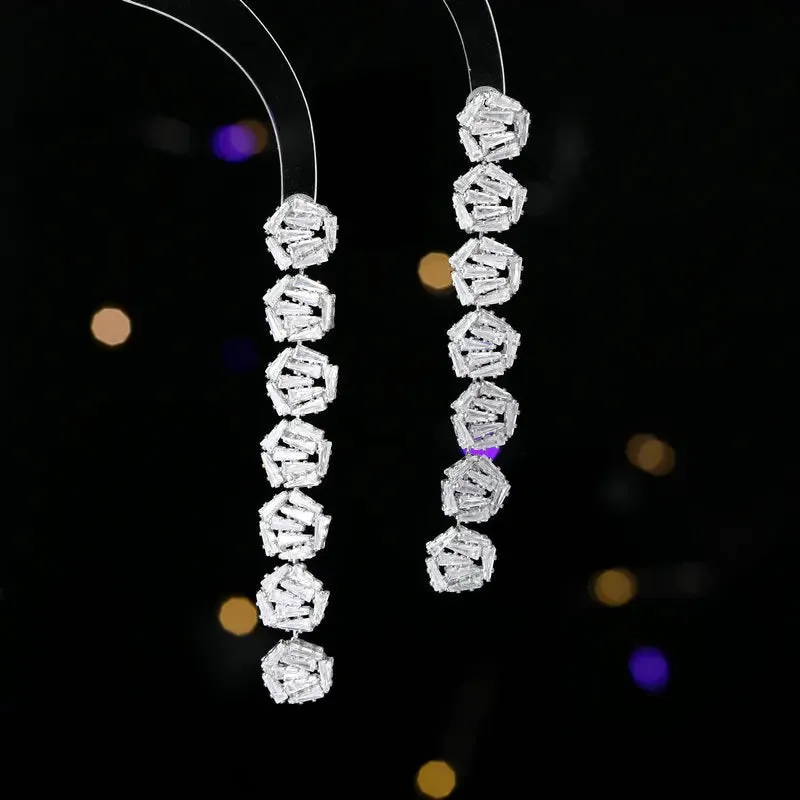 Luxury And Fashionable Cubic Zirconia Wedding Banquet Dress Paired long Geometric Earrings LYZ059