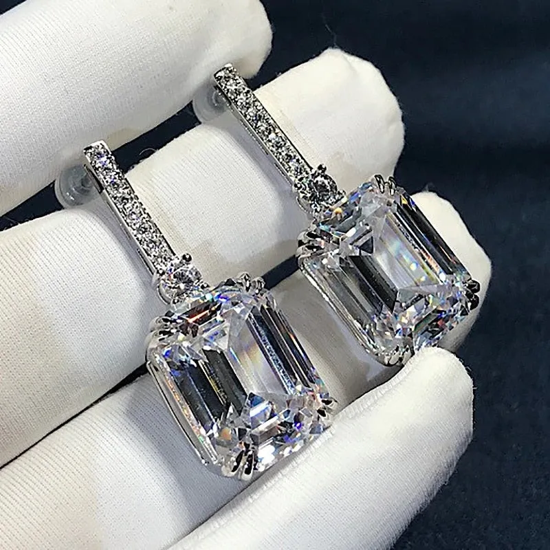 Luxury Drop Earrings with Square Crystal AAA Cubic Zirconia-Fashion Wedding Accessories Jewelry