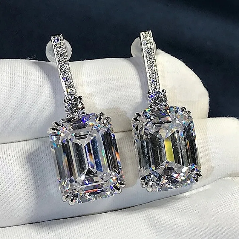 Luxury Drop Earrings with Square Crystal AAA Cubic Zirconia-Fashion Wedding Accessories Jewelry