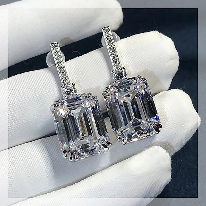 Luxury Drop Earrings with Square Crystal AAA Cubic Zirconia-Fashion Wedding Accessories Jewelry