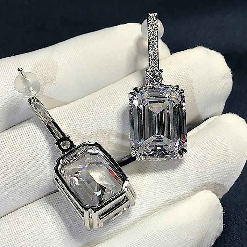 Luxury Drop Earrings with Square Crystal AAA Cubic Zirconia-Fashion Wedding Accessories Jewelry