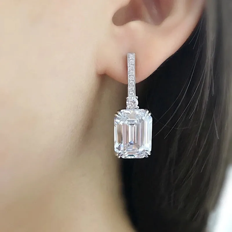 Luxury Drop Earrings with Square Crystal AAA Cubic Zirconia-Fashion Wedding Accessories Jewelry