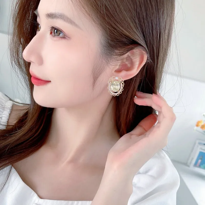 Luxury Ellipse Cubic Zircon Bow Stud Earrings for Girl,Pearls Women's Party Earrings Wholesale S925 Silver Needle LYX174