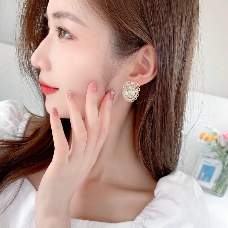 Luxury Ellipse Cubic Zircon Bow Stud Earrings for Girl,Pearls Women's Party Earrings Wholesale S925 Silver Needle LYX174