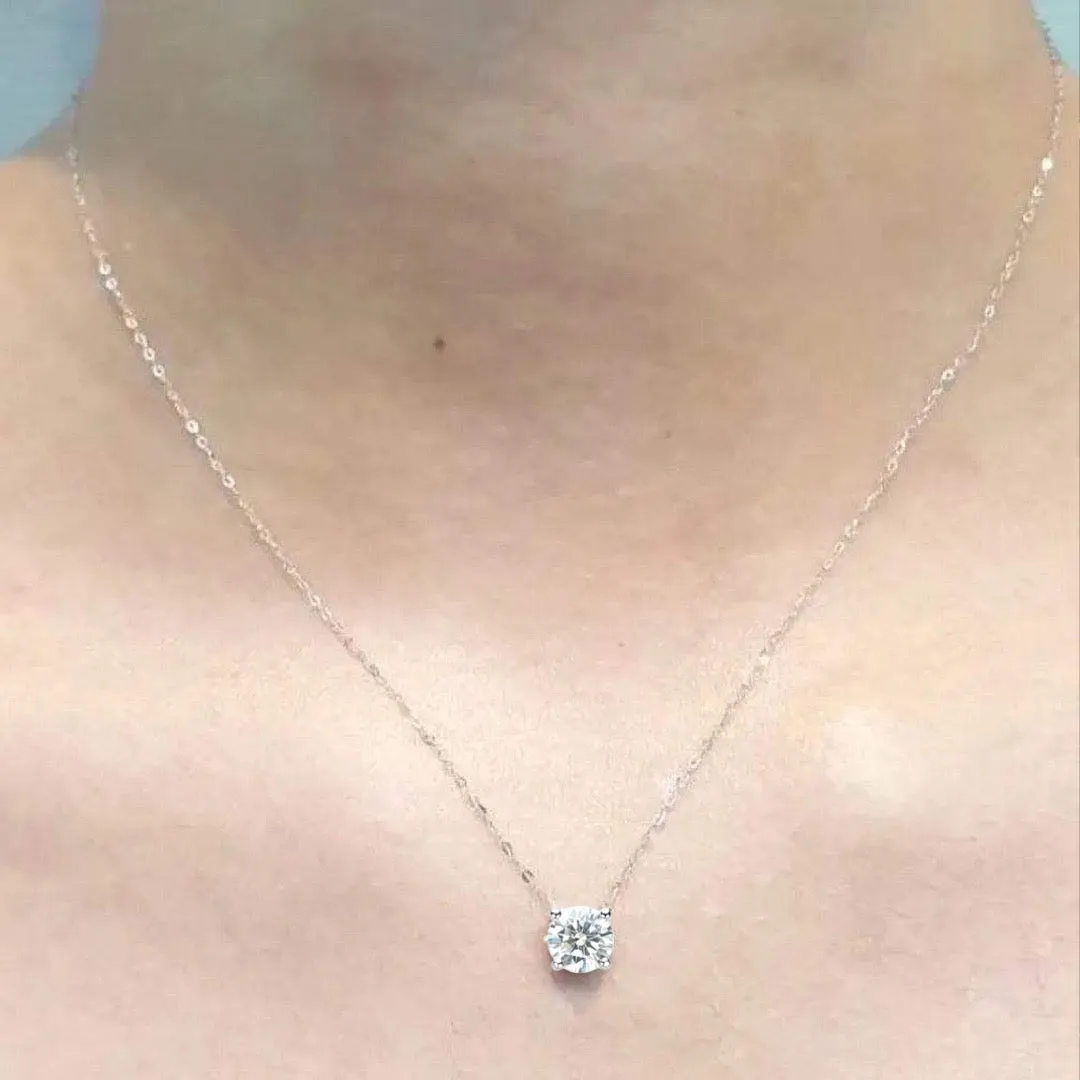 #LVNA2024 | 0.50ct GHI VS-SI2 Round Brilliant Solitaire Natural Diamond Necklace with 18kt Thick Foxtail Solid Gold Chain 18”