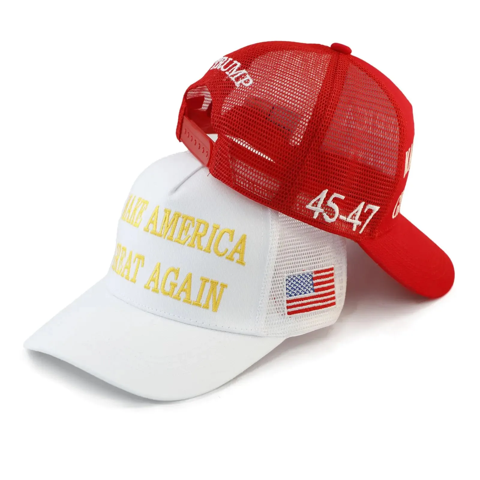 MAGA Hat Make America Great Again Hat, Trump Hat, Trump 2024 KAG Hat Baseball Cap 7-7 5/8 2pcs Grid Maga Red&white