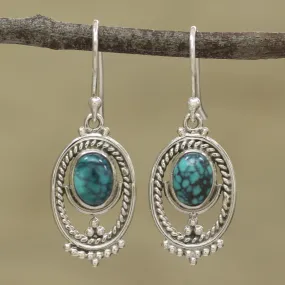 Majestic Ovals Oval Silver and Composite Turquoise Earrings from India