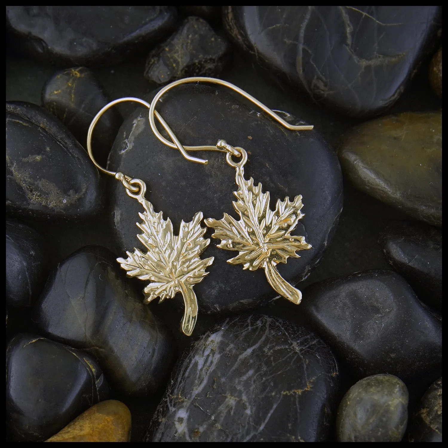 Maple Leaf Pendant and Earrings Set in Gold