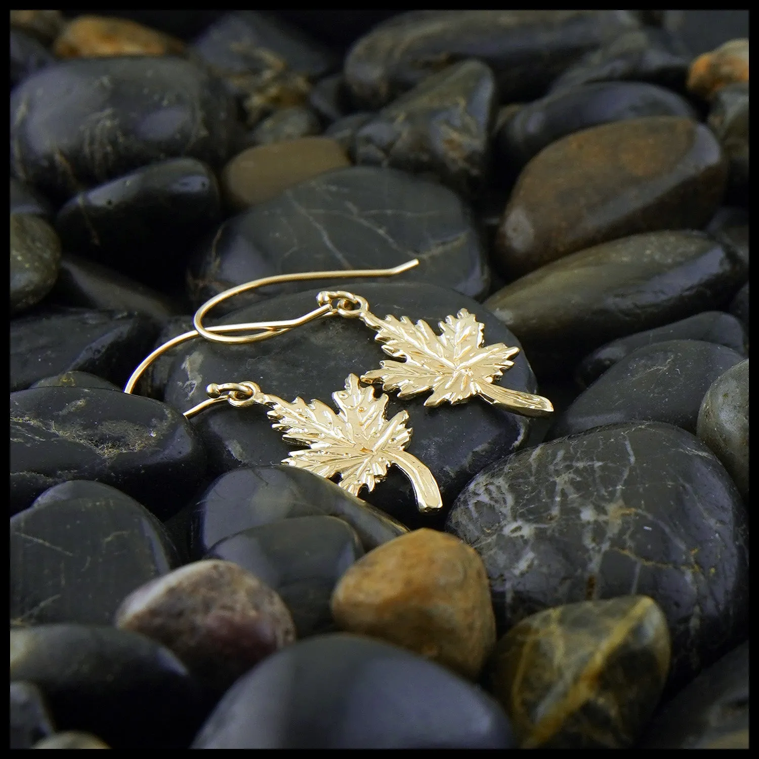 Maple Leaf Pendant and Earrings Set in Gold