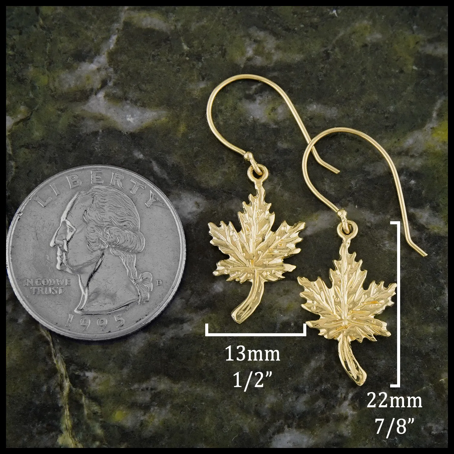 Maple Leaf Pendant and Earrings Set in Gold