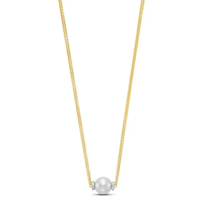 Mastoloni 9-9.5mm Pearl Flanked by Diamond rondels with Double Chain in 18K Yellow Gold