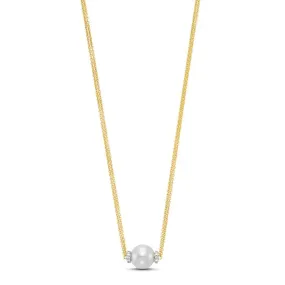 Mastoloni 9-9.5mm Pearl Flanked by Diamond rondels with Double Chain in 18K Yellow Gold