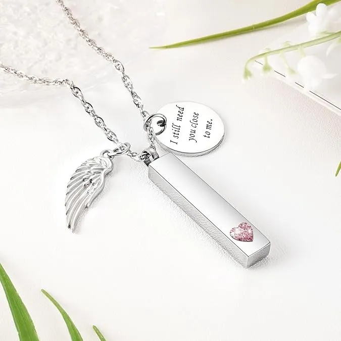 Memorial Safe Keeping Pendant - I still need you close to me silver bar