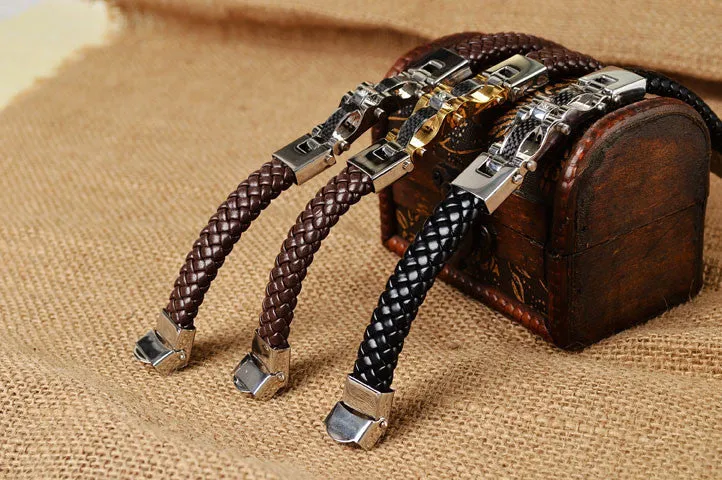 Men jewelry men bracelet leather bracelet titanium fashion male vintage jewelry 316L Stainless Steel bracelet