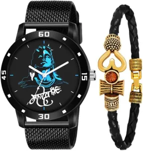 Men Mahadev Analog Watch With Bracelet Combo