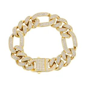 Men's Gold Titanium Stainless Steel Cuban Link Chain Bracelet with Crystal Accents - Premium and Stylish