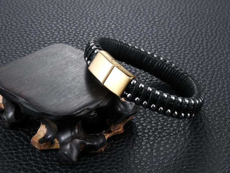 Men's Retro Stainless Steel Leather Rope Bracelet - Fashionable Wholesale Jewelry from Planderful