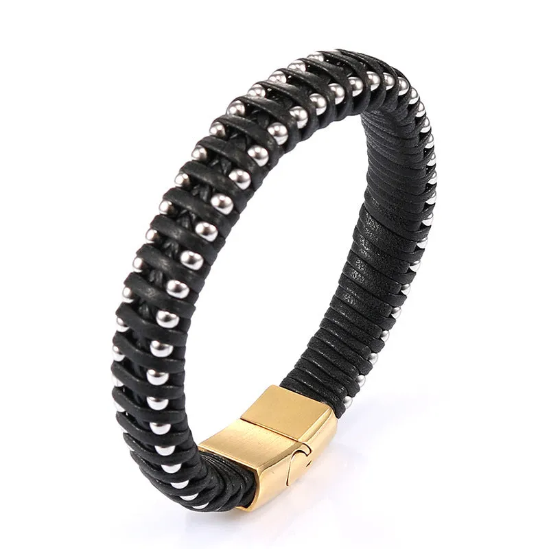 Men's Retro Stainless Steel Leather Rope Bracelet - Fashionable Wholesale Jewelry from Planderful