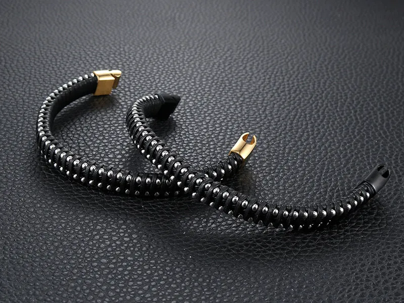 Men's Retro Stainless Steel Leather Rope Bracelet - Fashionable Wholesale Jewelry from Planderful