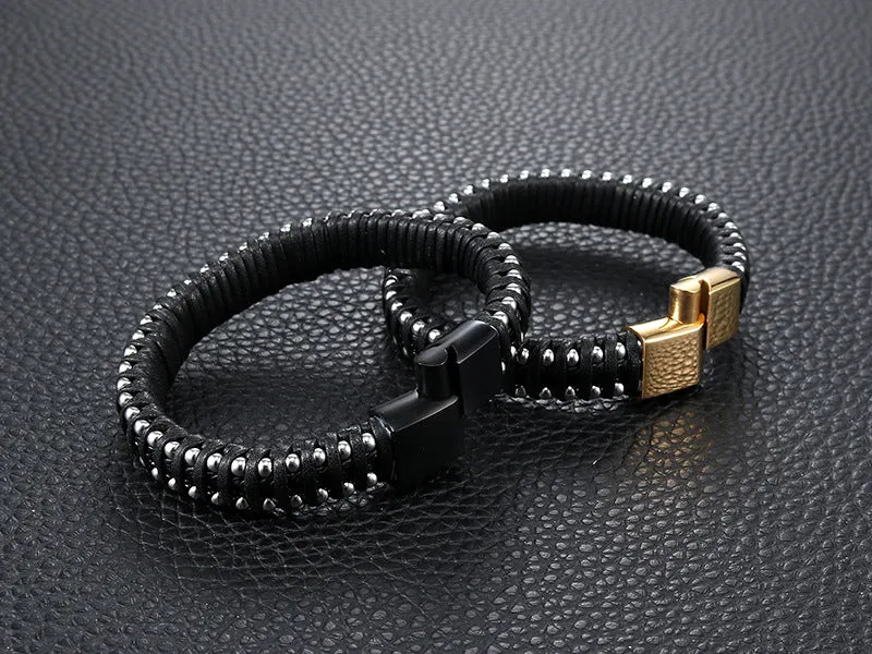 Men's Retro Stainless Steel Leather Rope Bracelet - Fashionable Wholesale Jewelry from Planderful