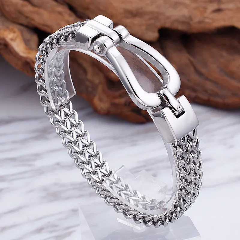 Men's Smooth Stainless Steel Nail Buckle Bracelet in Titanium Finish