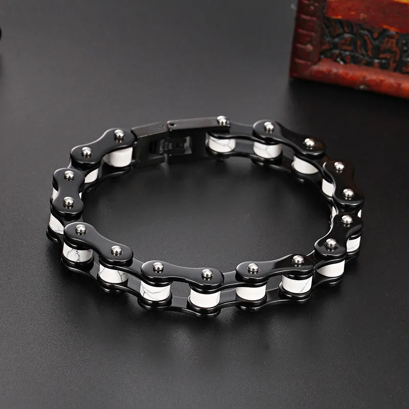 Men's Titanium Steel Bicycle Chain Bracelet in Black and White - European and American Style