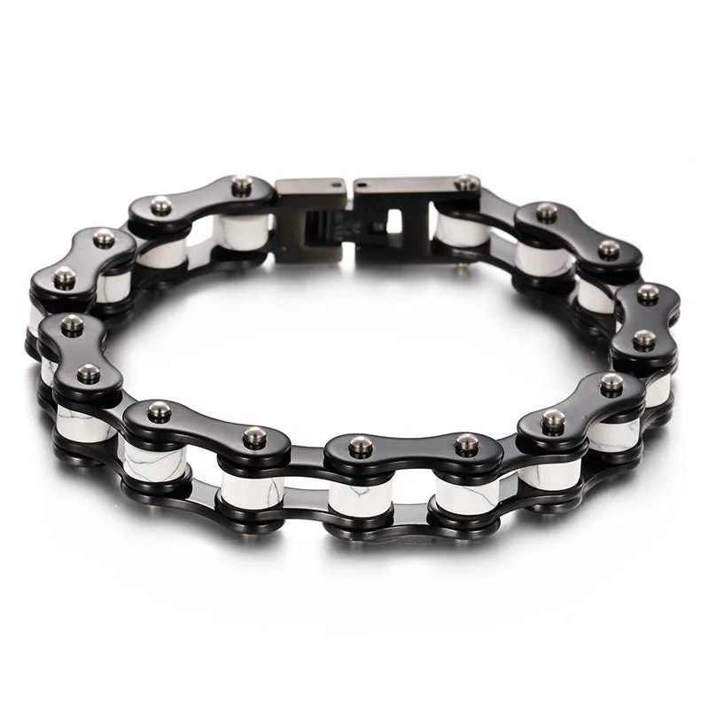 Men's Titanium Steel Bicycle Chain Bracelet in Black and White - European and American Style