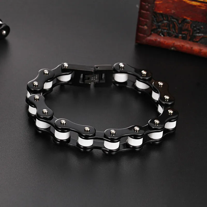 Men's Titanium Steel Bicycle Chain Bracelet in Black and White - European and American Style