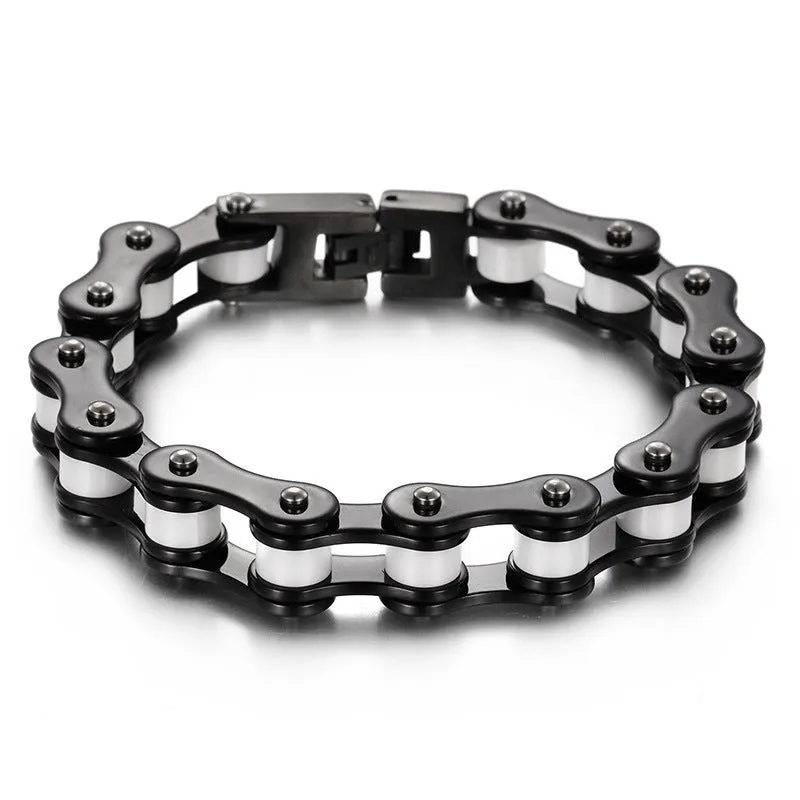 Men's Titanium Steel Bicycle Chain Bracelet in Black and White - European and American Style