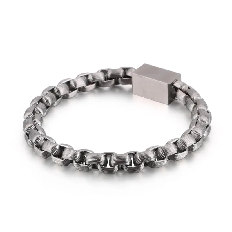 Men's Titanium Steel Bracelet with Square Pearl Chain - Simple Stainless Steel Jewelry for Everyday Wear