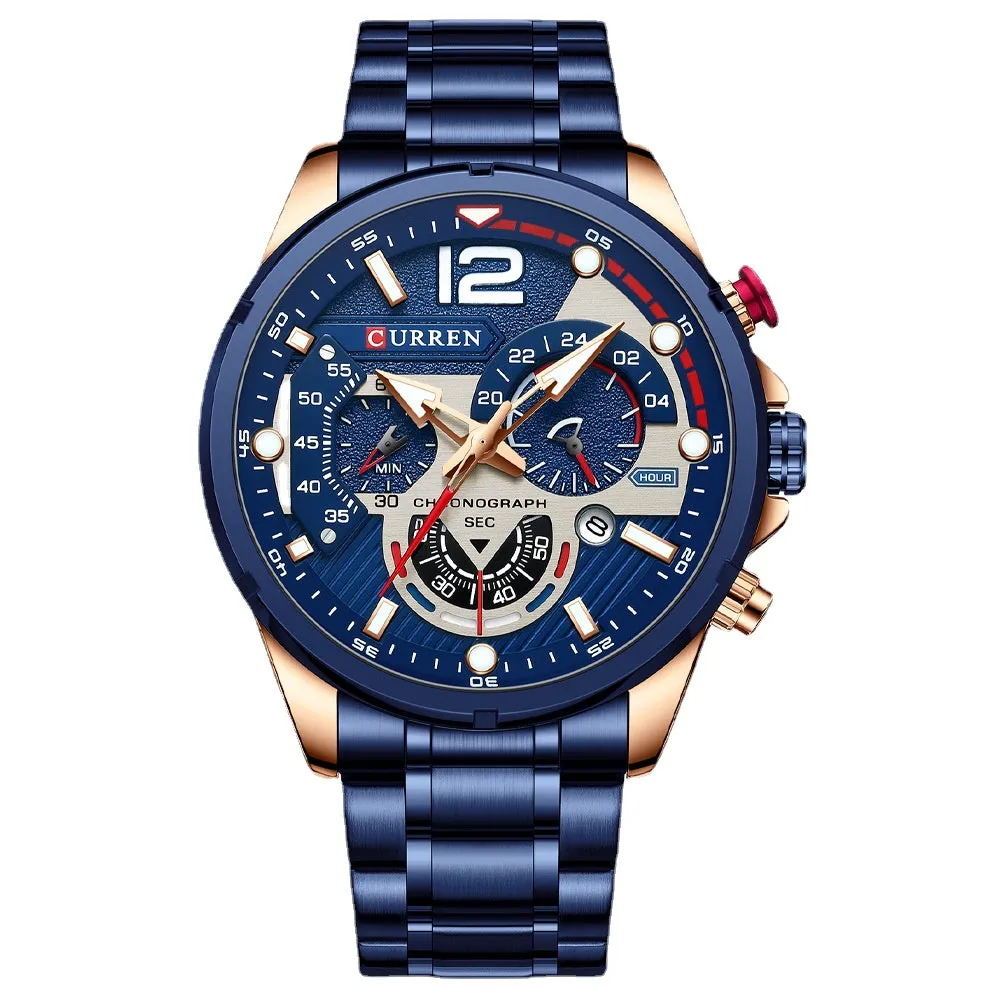 Men's Watch Calendar Men's Watch Six-Pin Steel Belt Watch Quartz Watch Sports Men's Watch