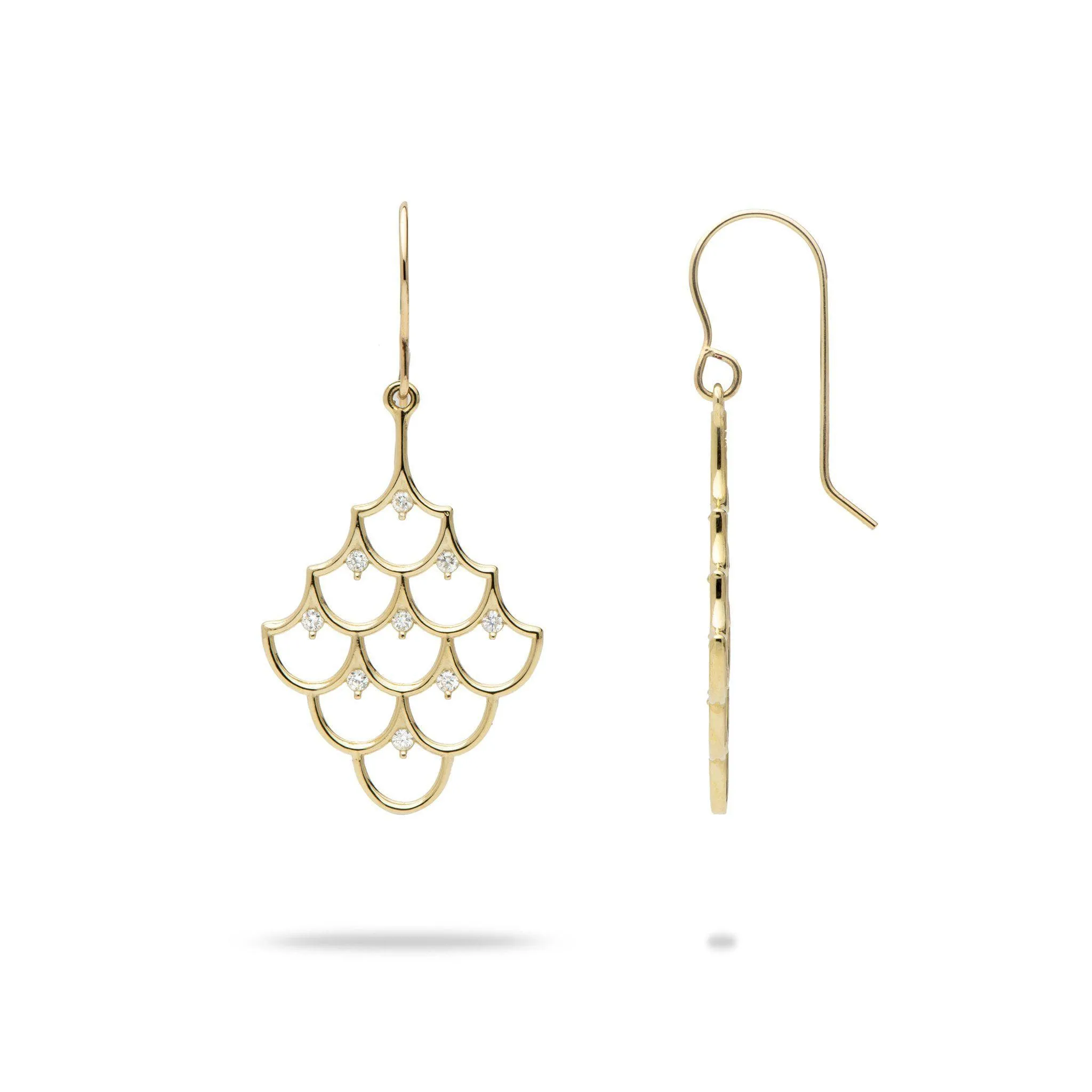 Mermaid Scales Earrings in Gold with Diamonds - 25mm