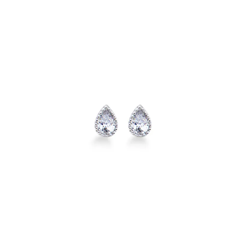 Mini Colourful Water Drops Zircon Silver Stud Earrings for Women