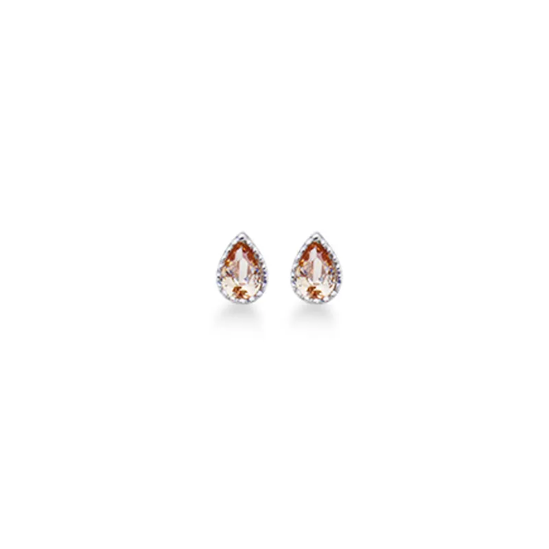 Mini Colourful Water Drops Zircon Silver Stud Earrings for Women