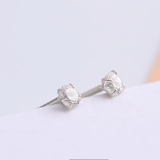 Mini Four Prongs Colourful Zircon Silver Stud Earrings for Women