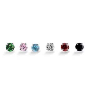 Mini Four Prongs Colourful Zircon Silver Stud Earrings for Women