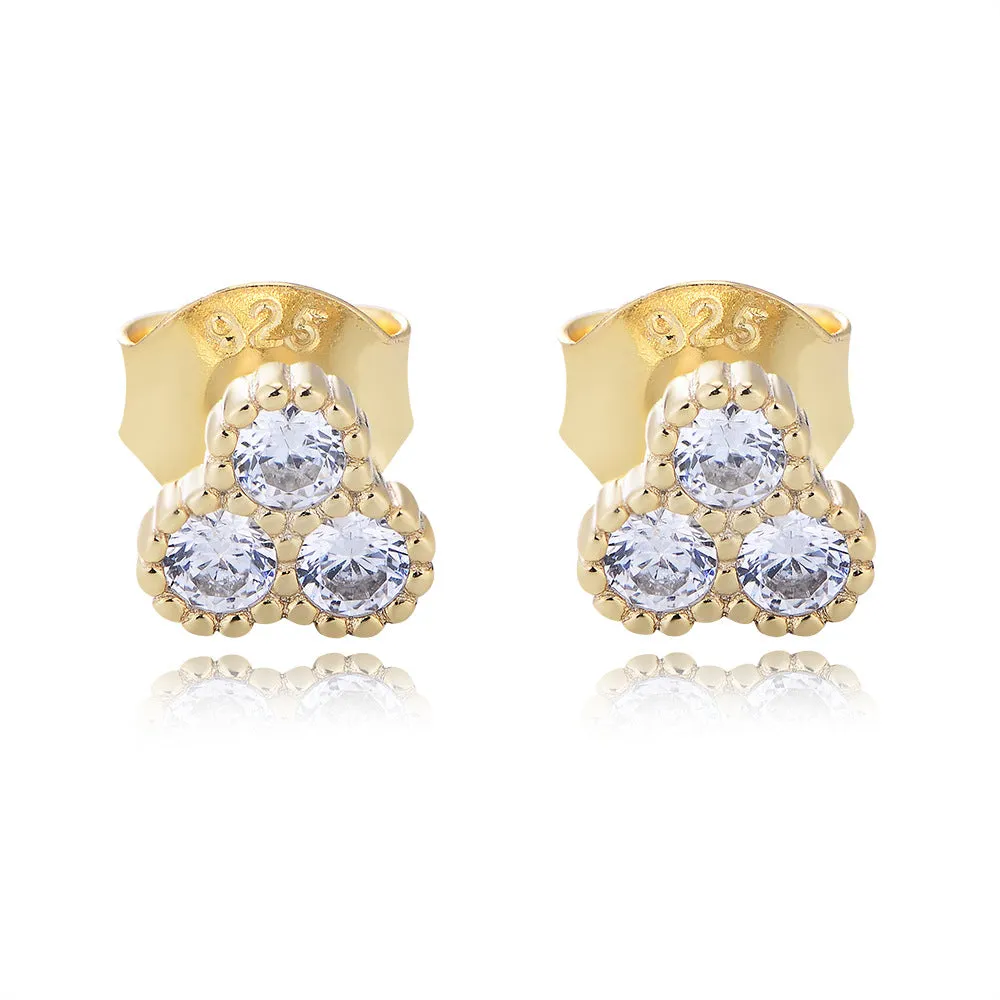 Mini Three Zircons Silver Studs Earrings for Women