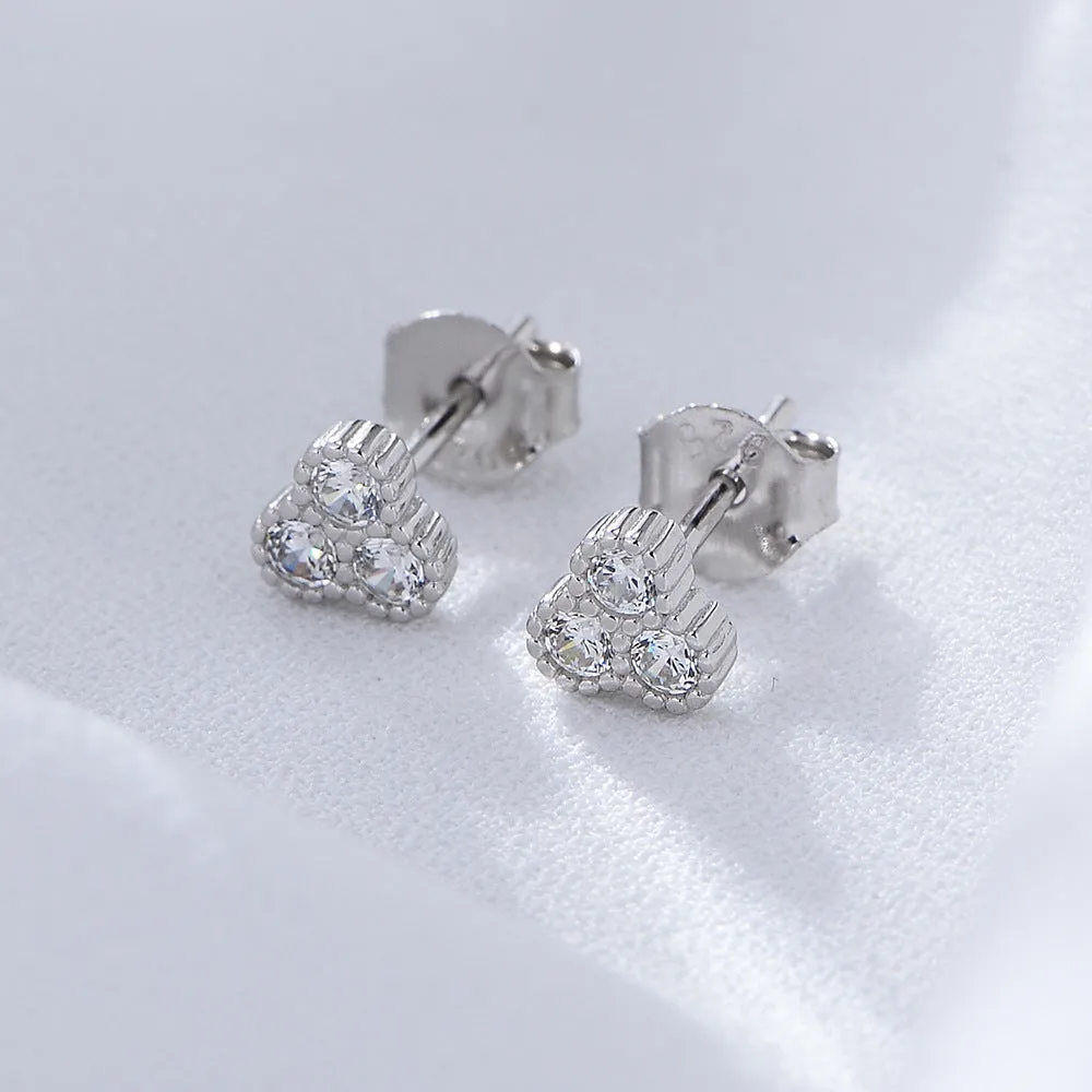 Mini Three Zircons Silver Studs Earrings for Women