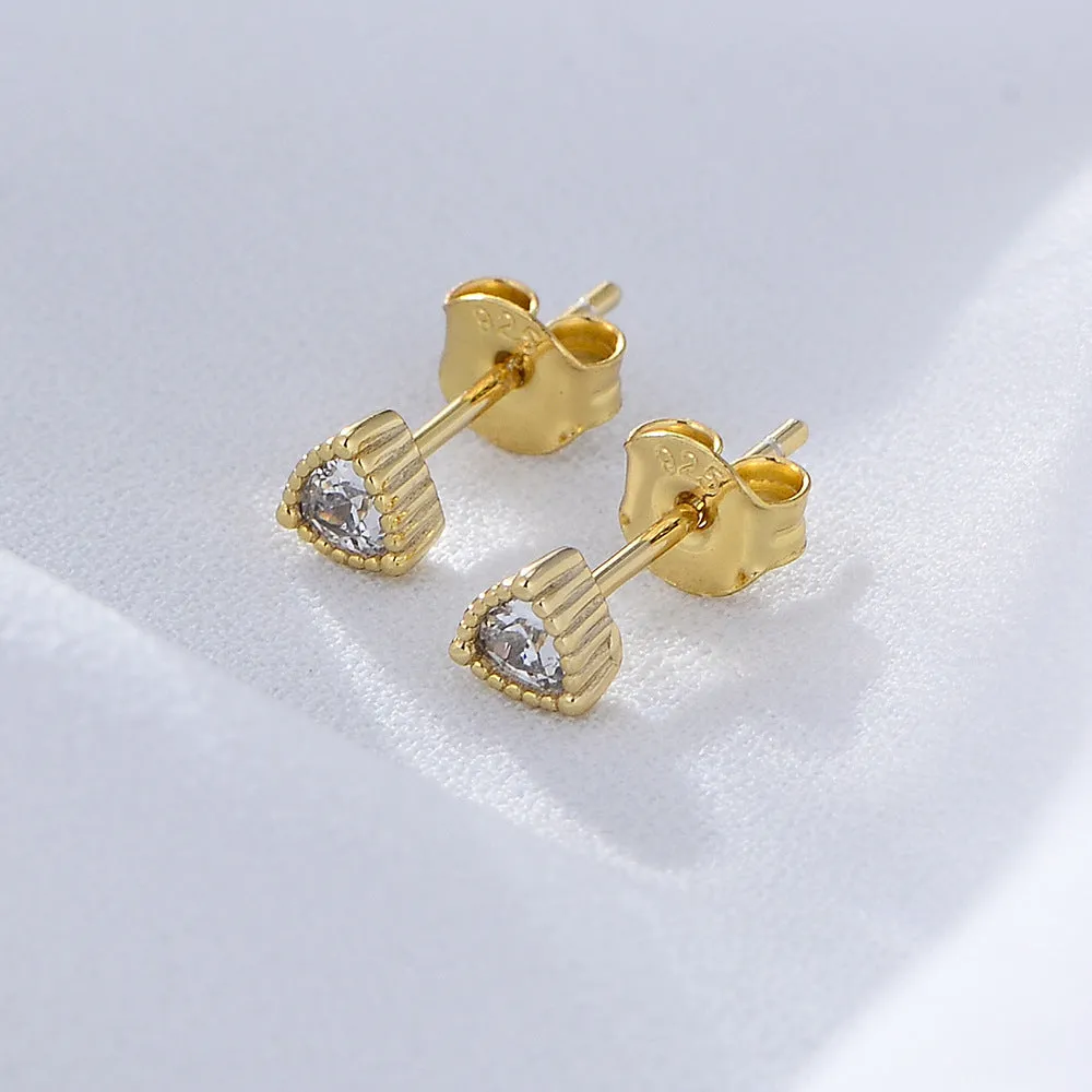 Mini Triangular Zircon Silver Studs Earrings for Women