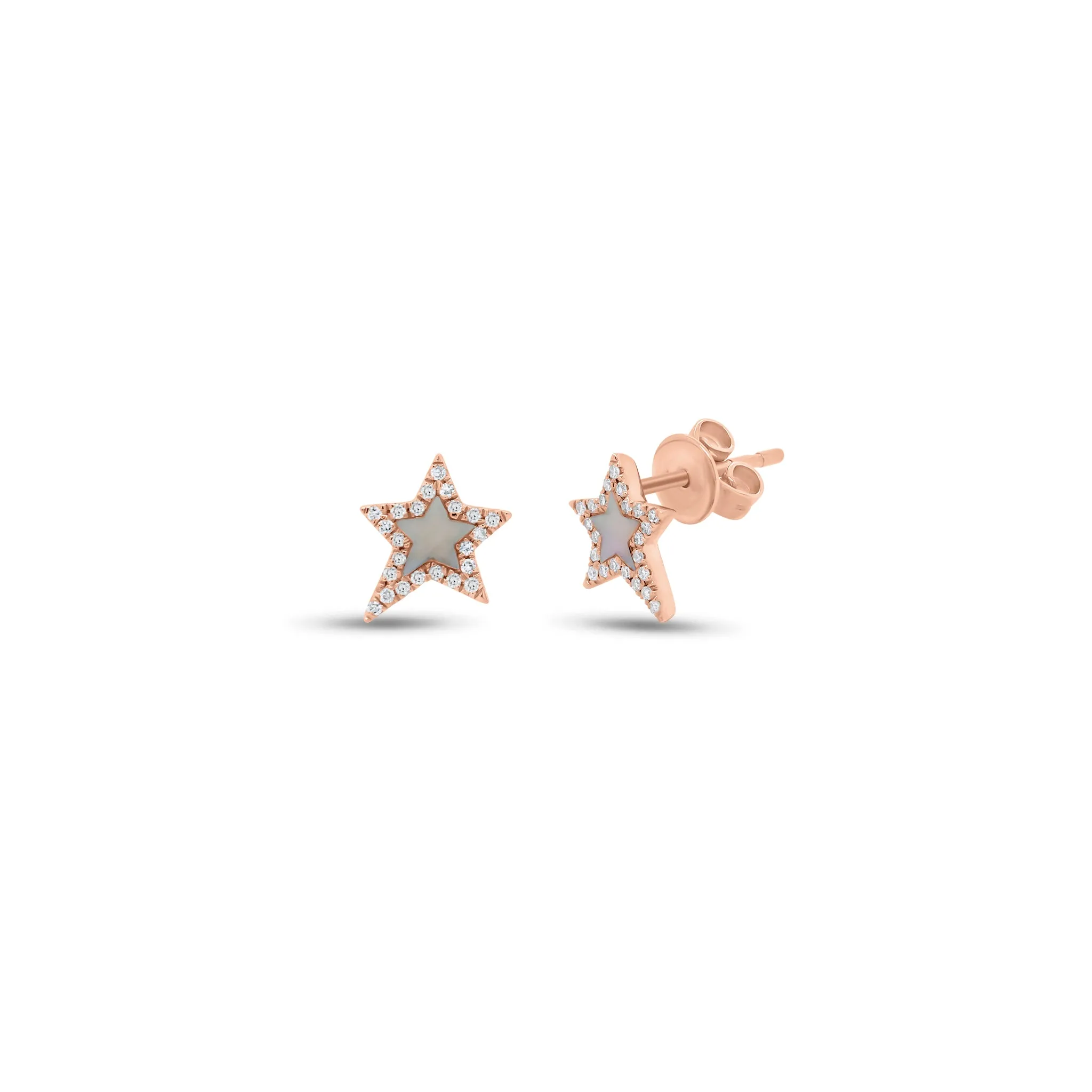 Mother of Pearl & Diamond Star Stud Earrings