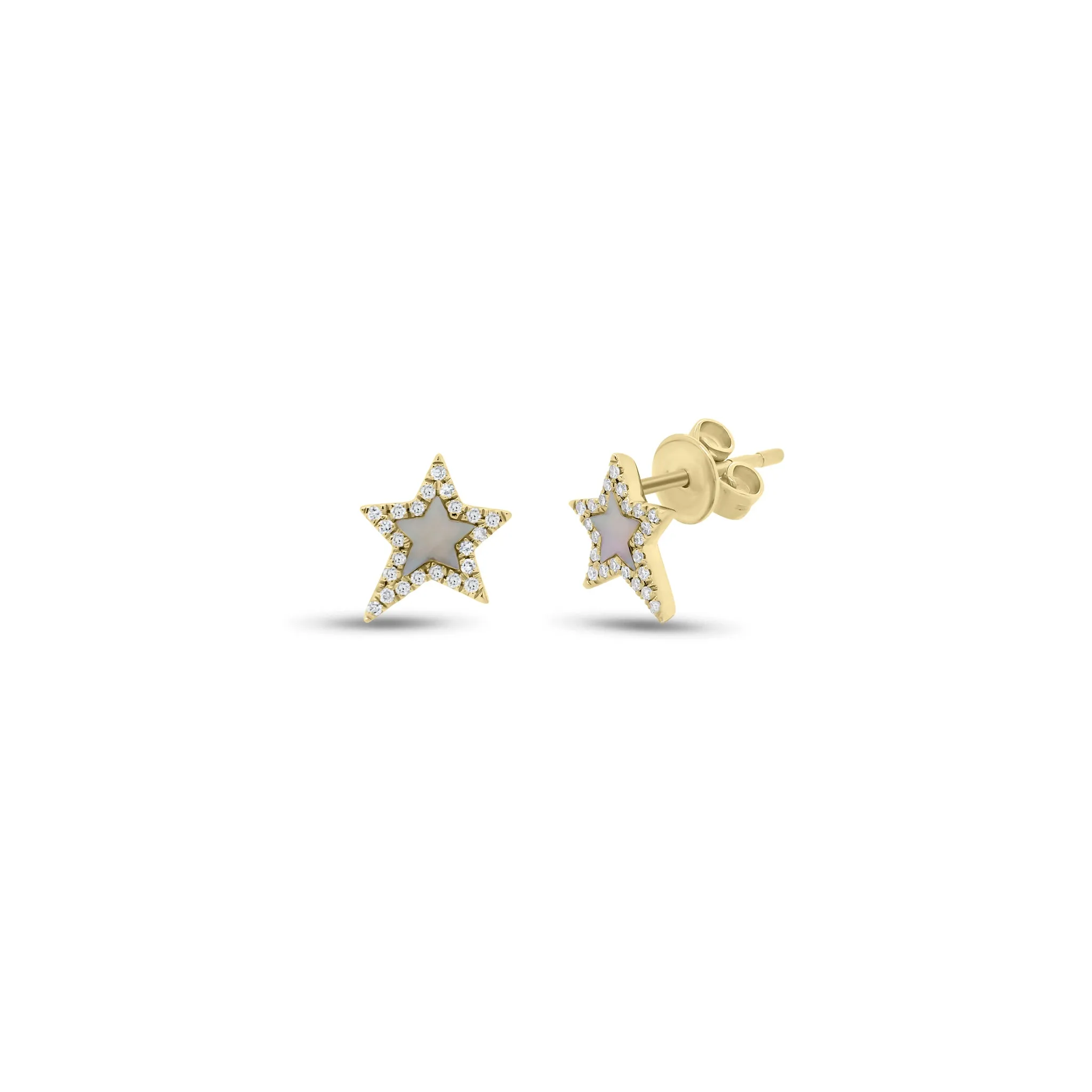 Mother of Pearl & Diamond Star Stud Earrings