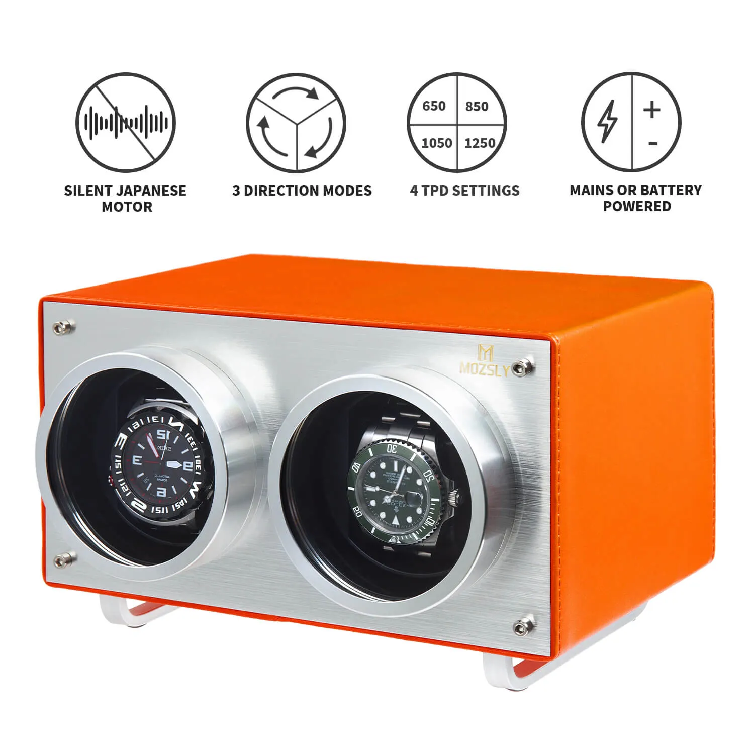 MOZSLY® Double Watch Winder -Orange Leather