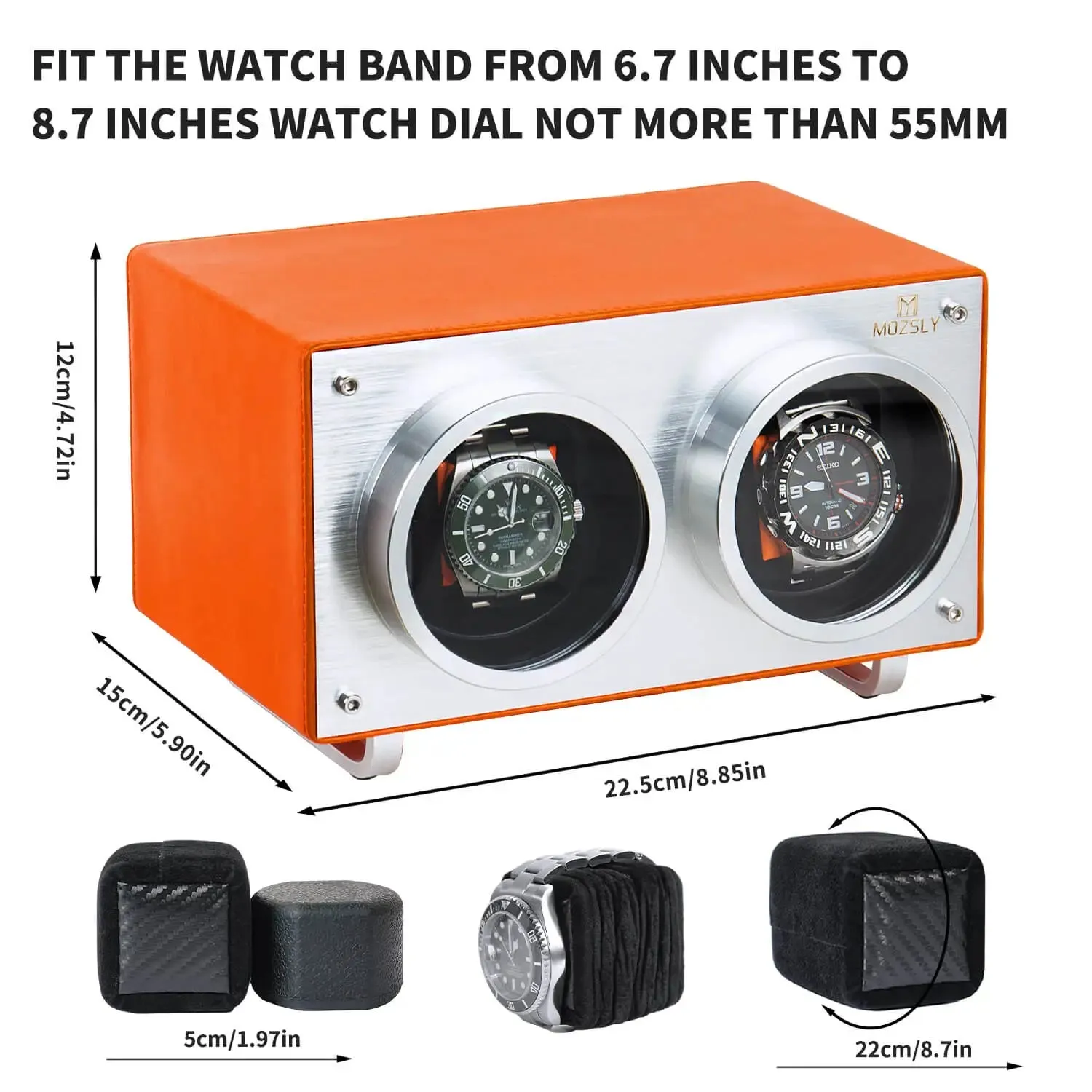 MOZSLY® Double Watch Winder -Orange Leather