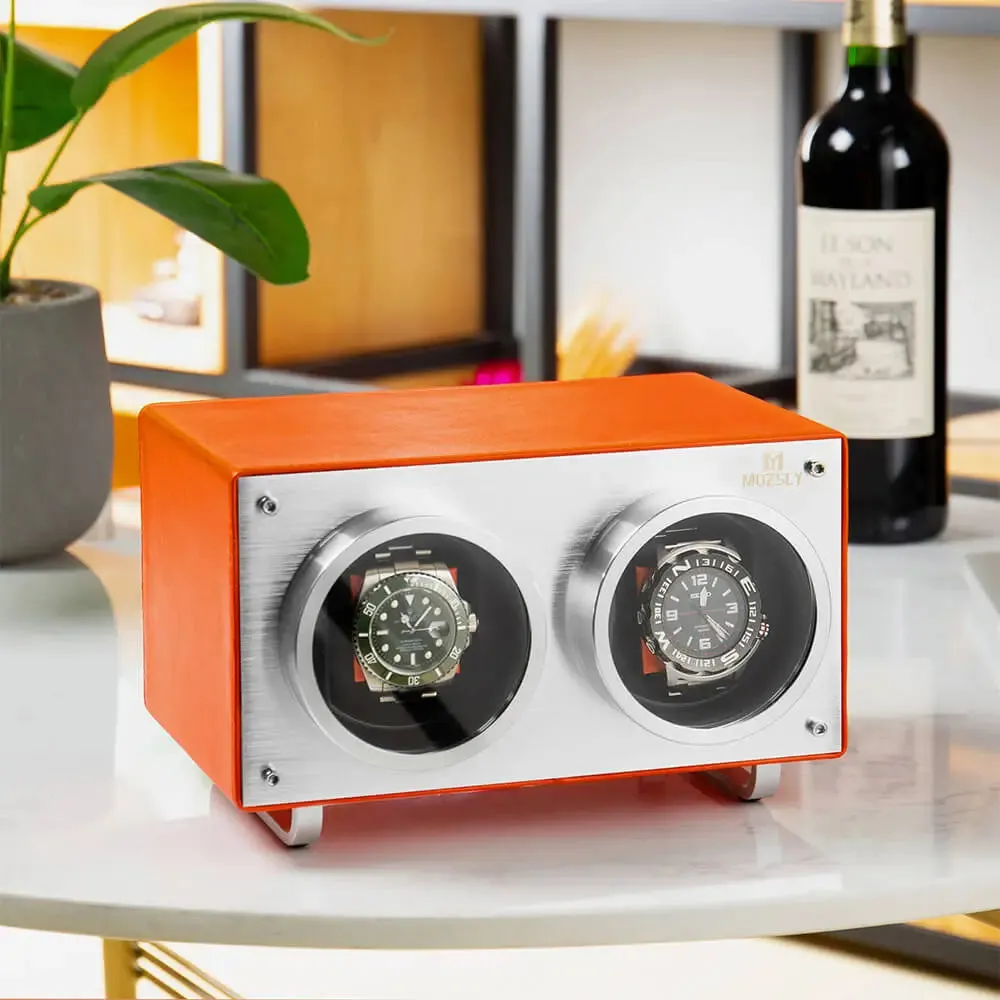 MOZSLY® Double Watch Winder -Orange Leather