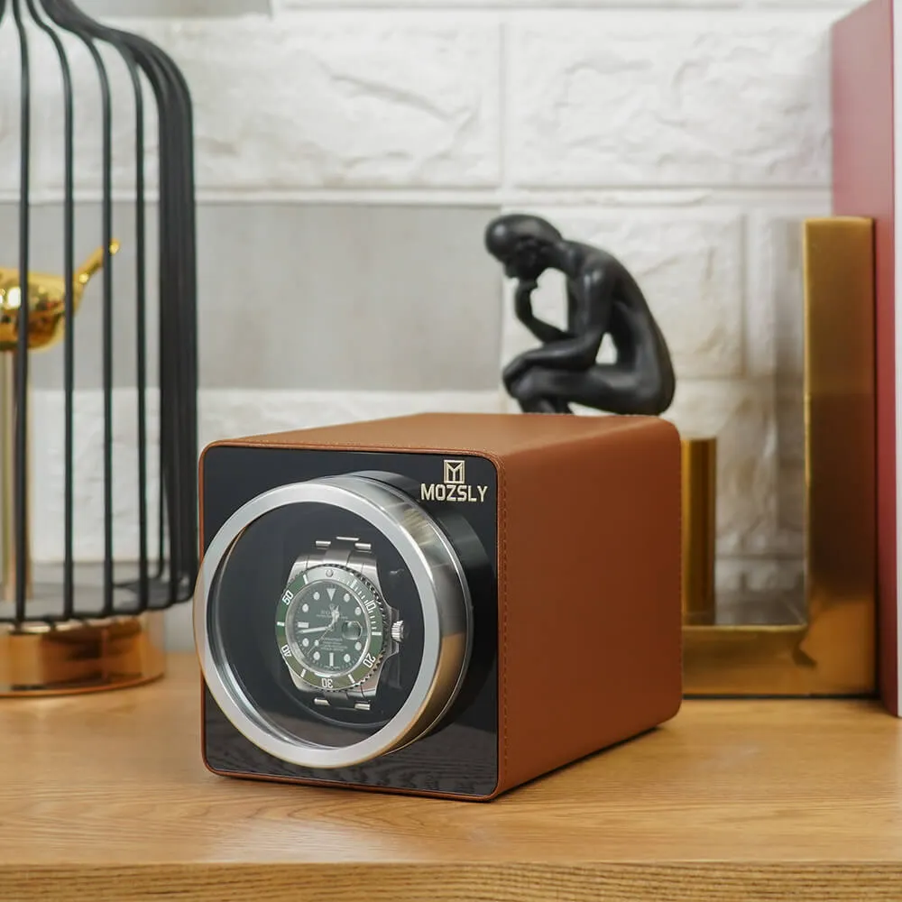 MOZSLY® Single Watch Winder - Brown Leather