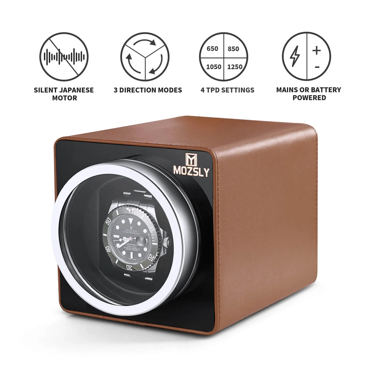 MOZSLY® Single Watch Winder - Brown Leather