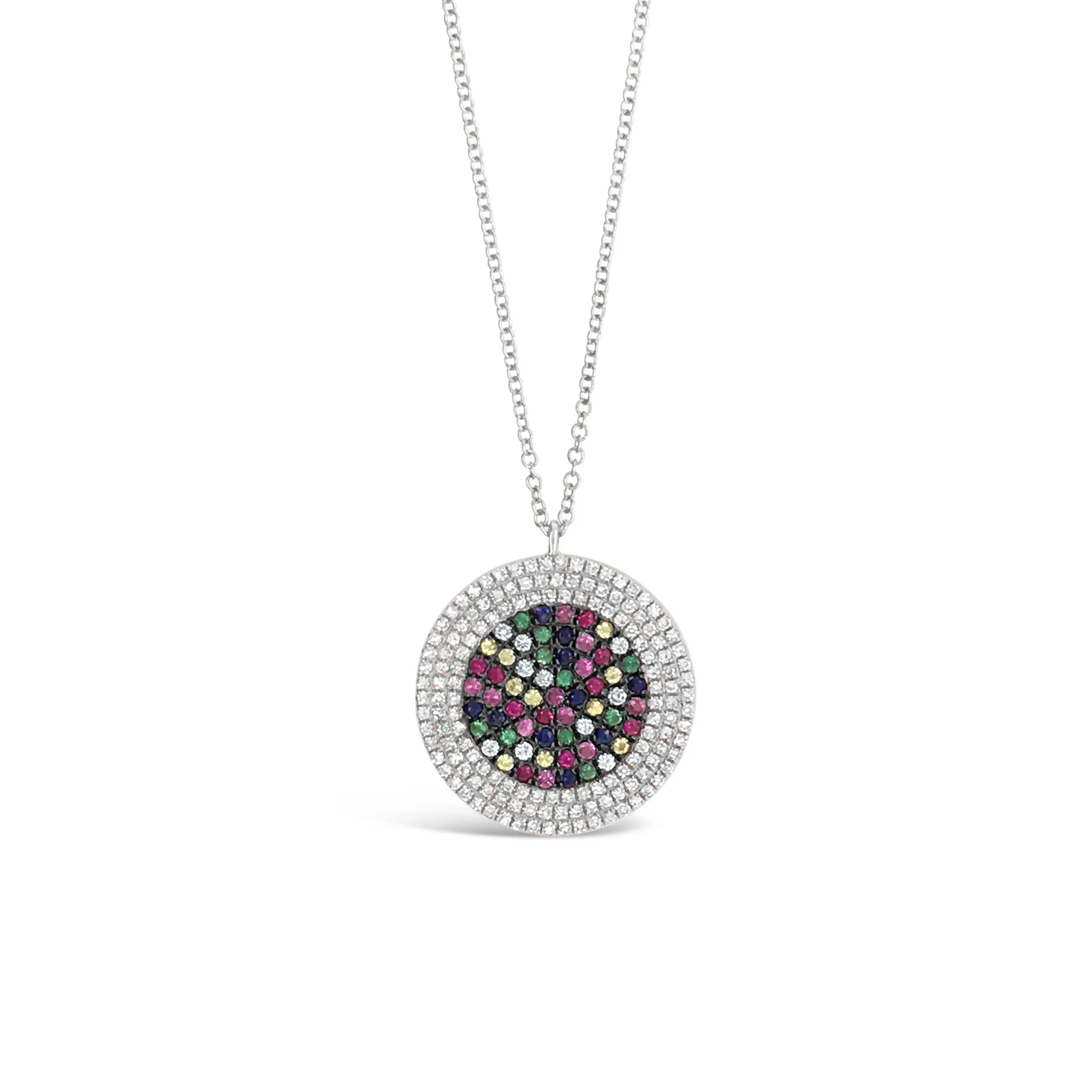 Multicolor Gemstone & Diamond Disc Pendant Necklace