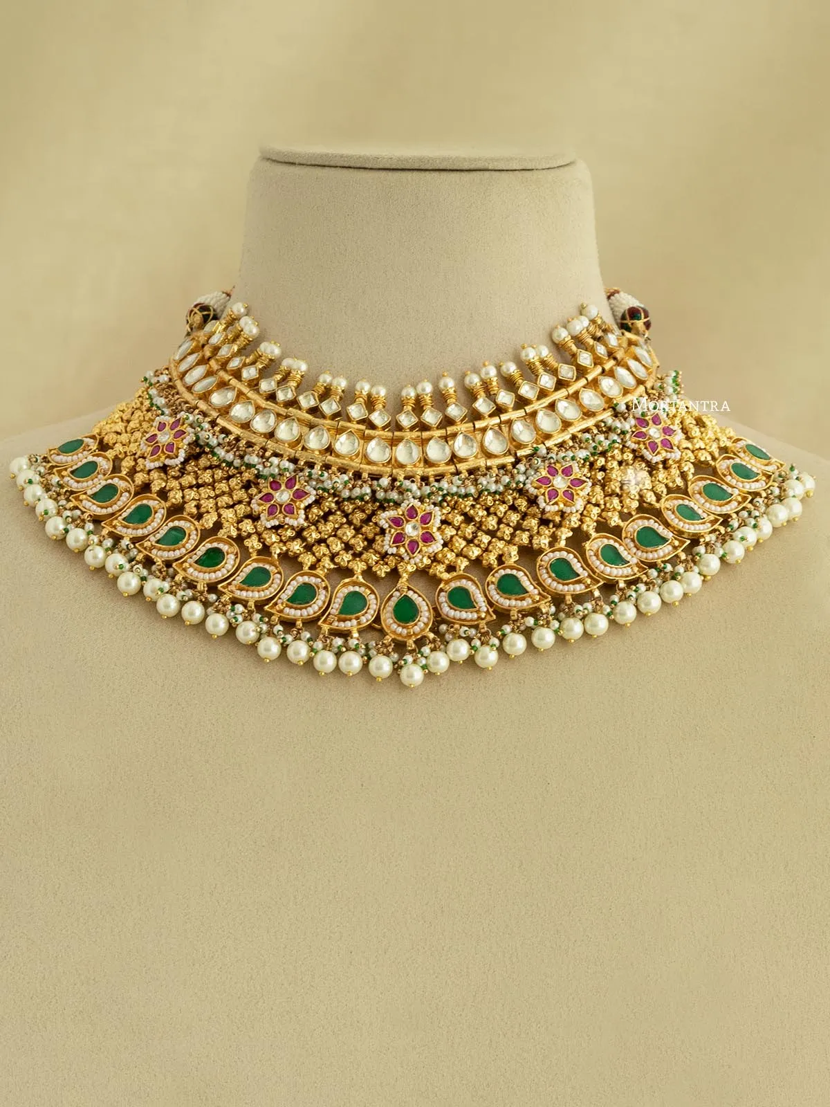 Multicolor Gold Plated Jadau Kundan Necklace Set - MS1835M