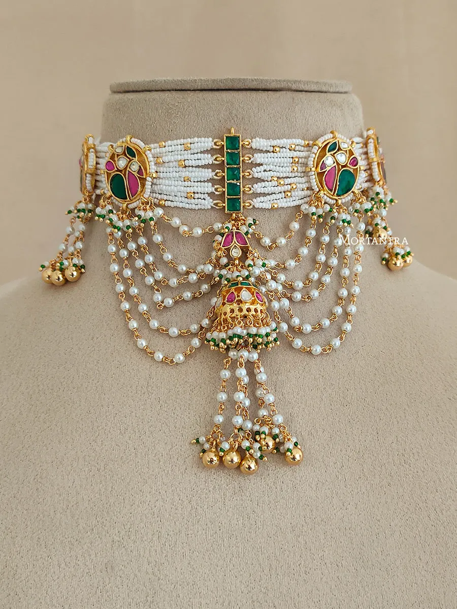 Multicolor Gold Plated Jadau Kundan Necklace Set - MS1944M