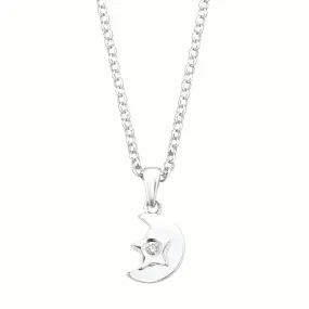 My First Diamond Kids Sterling Silver Round Brilliant Cut Diamond Set Moon Necklace